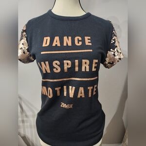 Zumba Fitness Kids Black and Gold Sequin T-Shirt